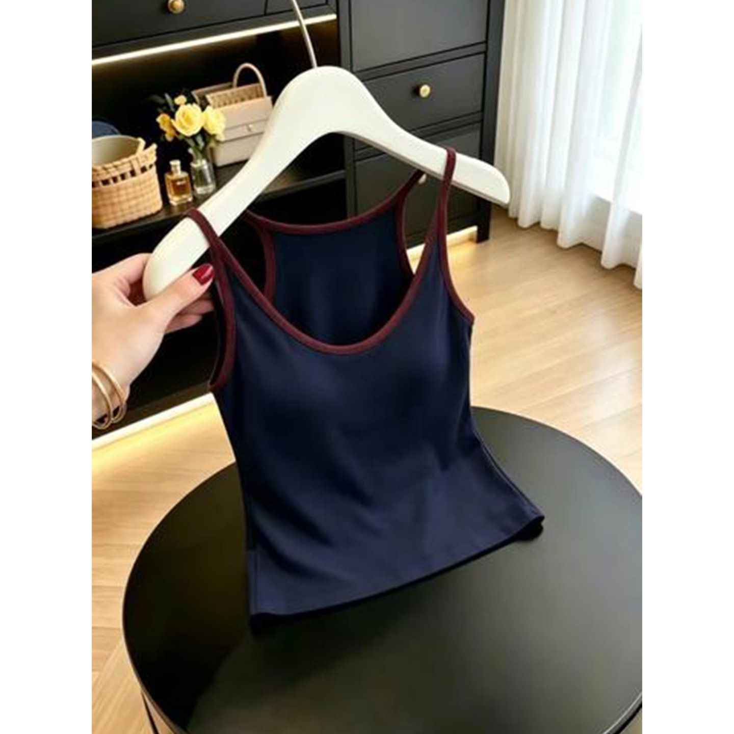 泰国绝美撞色挂颈工字背心女夏外穿带胸垫U领吊带运动无袖上衣