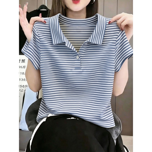 法式条纹POL衫短袖T恤女夏