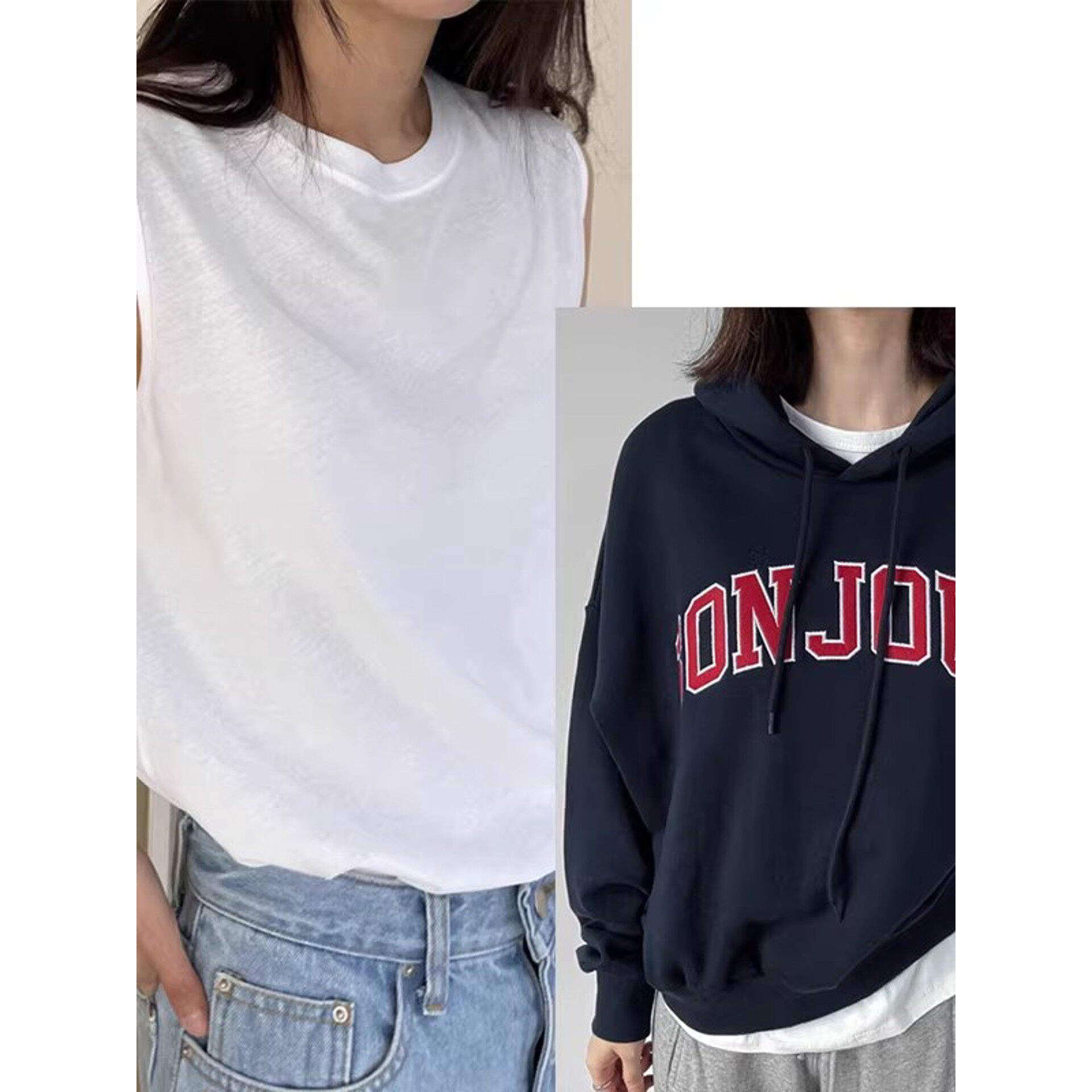 中长款白色打底背心女秋冬白t打底衫屁帘子下摆卫衣叠穿内搭神器