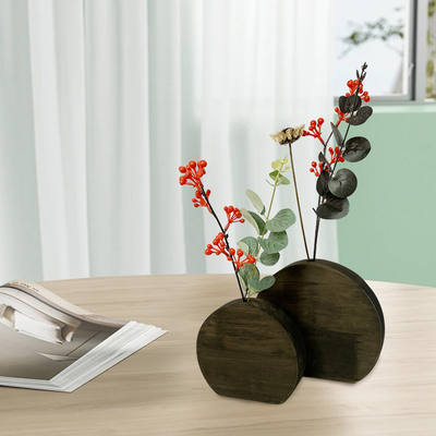 实木胡桃色复古侘寂风花器家居办公商场桌面干花花器装饰摆件