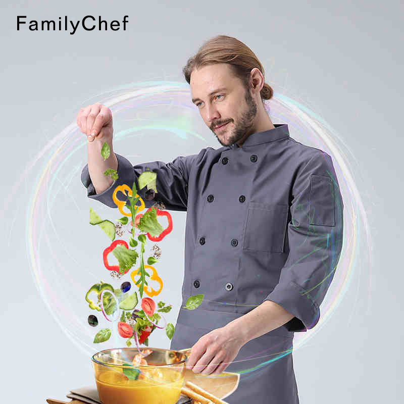 酒店灰色厨师服长袖秋冬装餐厅食堂饭店厨房工作服男女工作制服黑