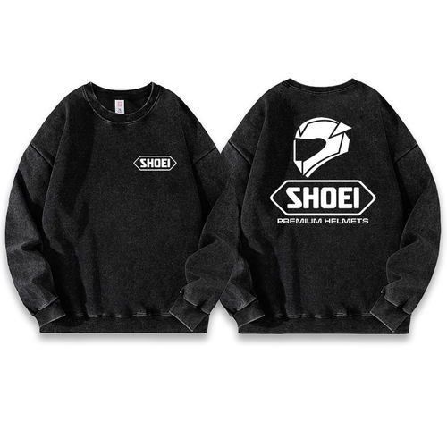 shoei头盔联名摩托车骑行服水洗落肩袖薄款卫衣男女同款秋冬衣服
