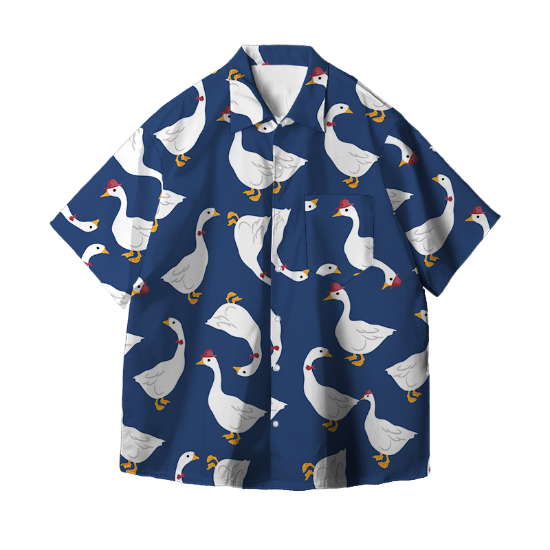 夏季趣味鸭子满印短袖衬衫