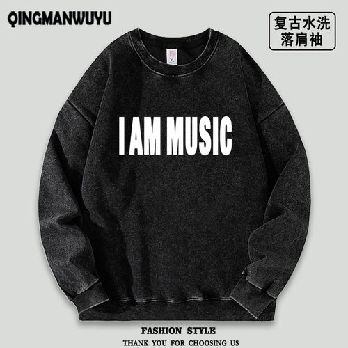 playboicarti i am music周边标语水洗落肩袖薄款卫衣秋冬季衣服