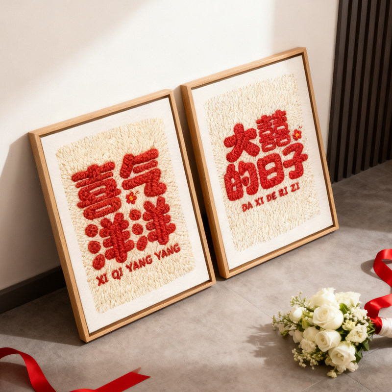 戳戳绣毛线DIY材料包简单好制作新婚快乐文字相框送新人结婚礼物,居家布艺,戳戳绣,淘宝优惠券,粉丝福利购,淘宝优惠卷