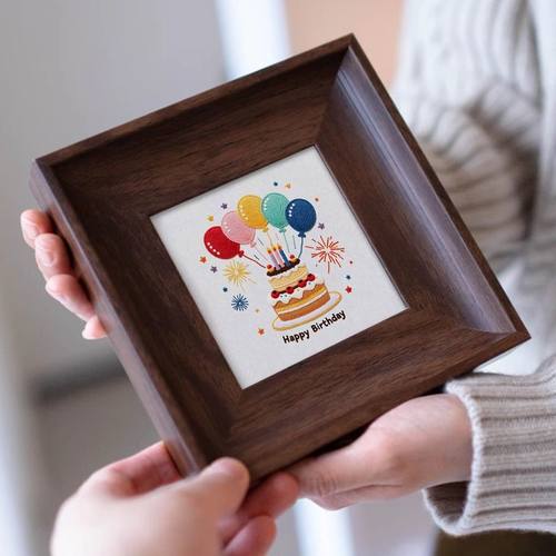 生日快乐刺绣手工diy材料包送朋友初学者创意礼物相框画摆件