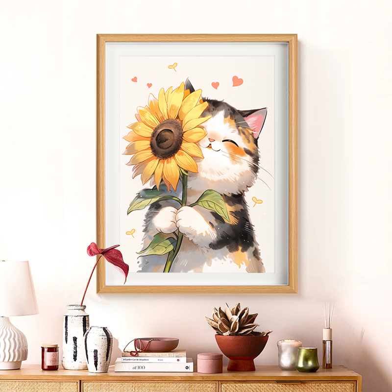 向日葵猫咪十字绣2025新款适合客厅卧室的简单手工自己绣满绣刺绣