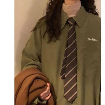 咖啡条纹领带复古风撞色绿色古着