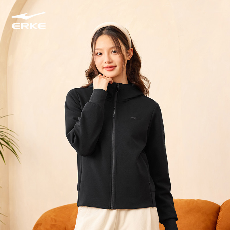 鸿星尔克外套女春季女士开衫卫衣帽衫运动服休闲针织夹克女装上衣