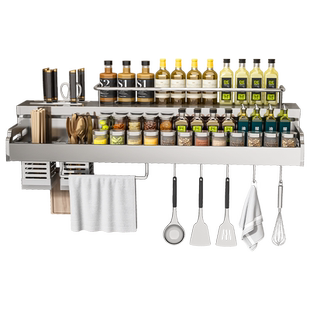 不锈钢厨房置物架壁挂免打孔多功能家用调味品调料筷子收纳架刀架