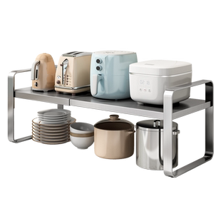 新款不锈钢厨房桌面置物架台面分层碗碟调味料隔板收纳架子橱柜内