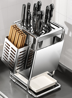 不锈钢厨房刀架置物架台面多功能刀具收纳2026新款菜刀放置座