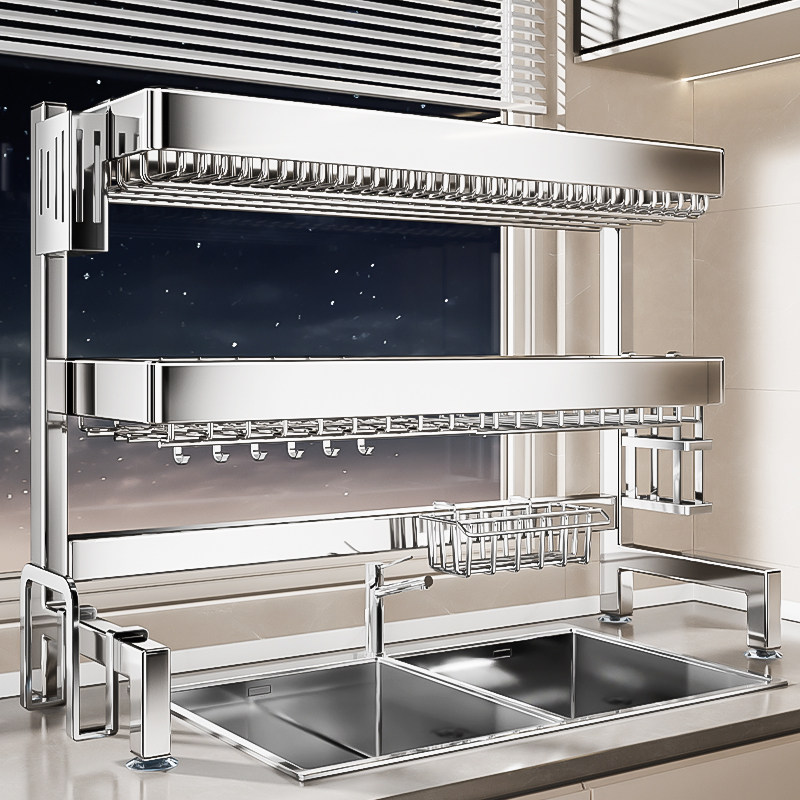 304不锈钢厨房水槽置物架多功能洗碗架水池放碗碟盘沥水收纳碗架