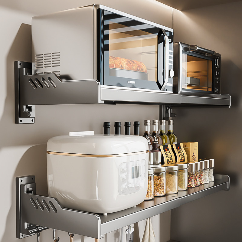 厨房微波炉置物架免打孔壁挂式调味罐架多功能电饭锅烤箱挂钩收纳,厨房/烹饪用具,厨房置物架/置物柜/角架,淘宝优惠券,粉丝福利购,淘宝优惠卷