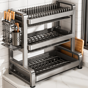 碗碟收纳架厨房台面置物架沥水碗架子家用餐具多功能放碗盘筷子柜