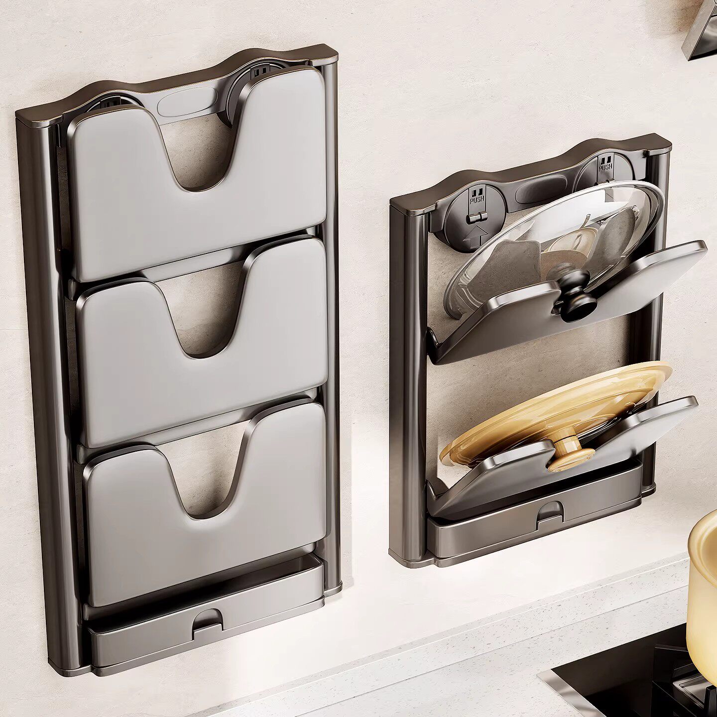 厨房吸盘锅盖置物架可折叠免打孔壁挂式放置器案菜板专用收纳神器