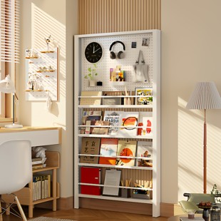 门后钢制书架极窄洞洞板置物架落地式超薄书柜夹缝收纳柜免打孔