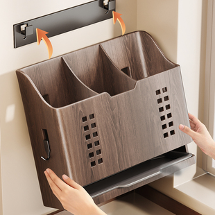 新款中古风厨房壁挂筷子置物架免打孔多功能筷子筒勺子一体收纳架