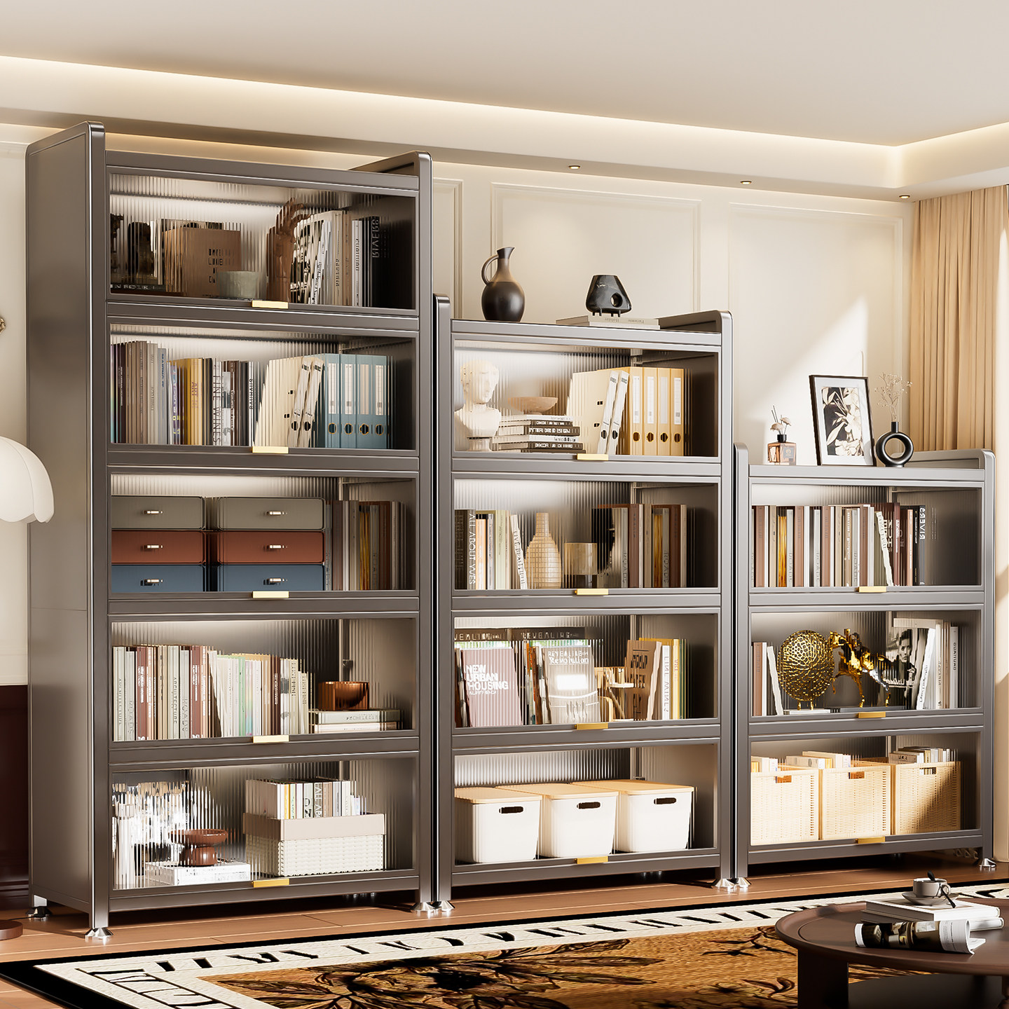 钢制书柜储物柜带门家用儿童书架客厅一体靠墙落地多层防尘收纳柜,住宅家具,书架,淘宝优惠券,粉丝福利购,淘宝优惠卷