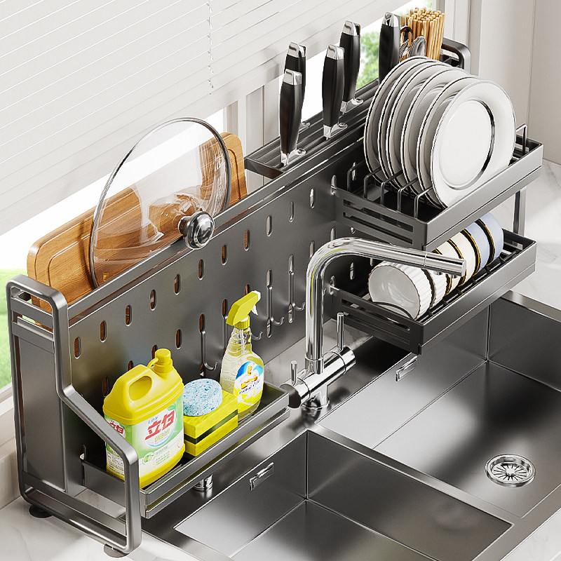 碗碟收纳层架厨房水槽置物架洗碗槽水池台面多功能窄款放碗盘沥水