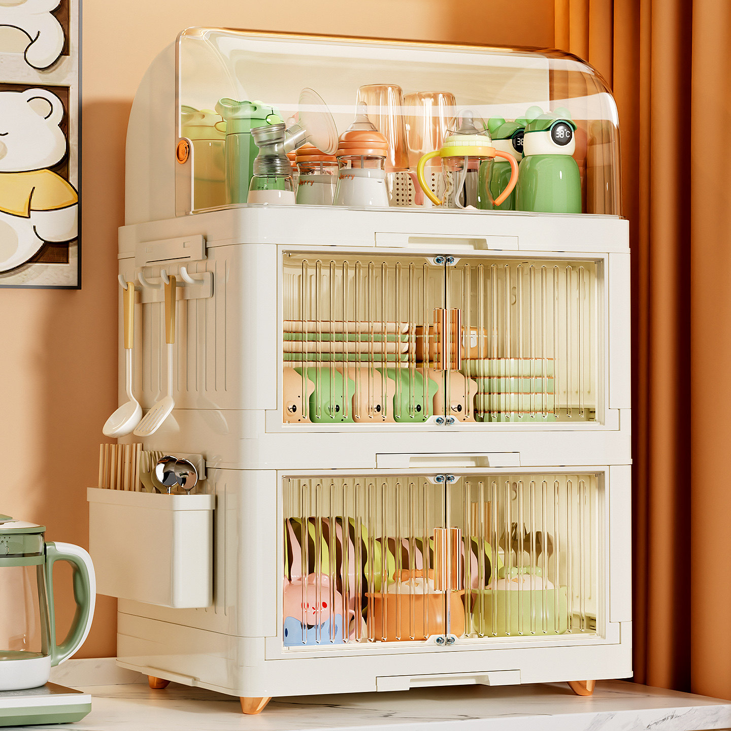 婴儿专用辅食收纳柜厨房碗碟筷盘子置物沥水架宝宝餐具奶瓶收纳盒,厨房/烹饪用具,碗架,淘宝优惠券,粉丝福利购,淘宝优惠卷