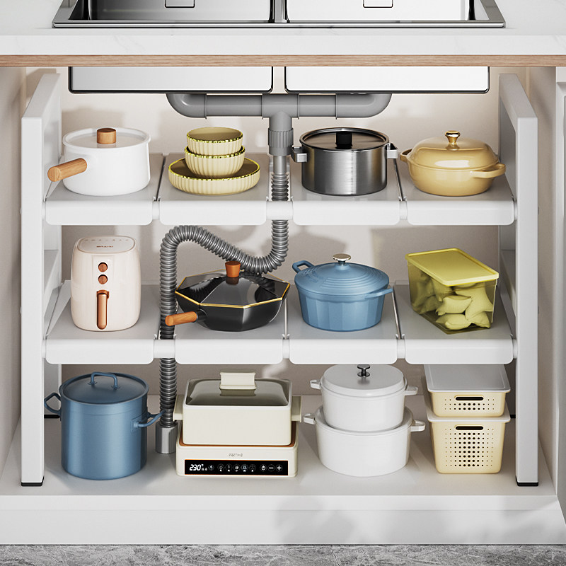 厨房置物架下水槽橱柜内分层架可伸缩隔板储物多功能锅具收纳架子,厨房/烹饪用具,厨房置物架/置物柜/角架,淘宝优惠券,粉丝福利购,淘宝优惠卷