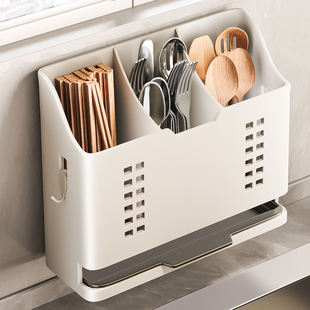 新款中古风厨房壁挂筷子置物架免打孔多功能筷子筒勺子一体收纳架