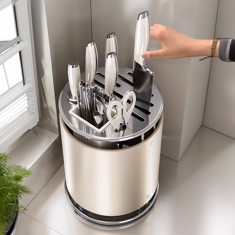 2025新款不锈钢厨房旋转刀架台面置物架刀具筷子筒一体多功能收纳,厨房/烹饪用具,刀架,淘宝优惠券,粉丝福利购,淘宝优惠卷
