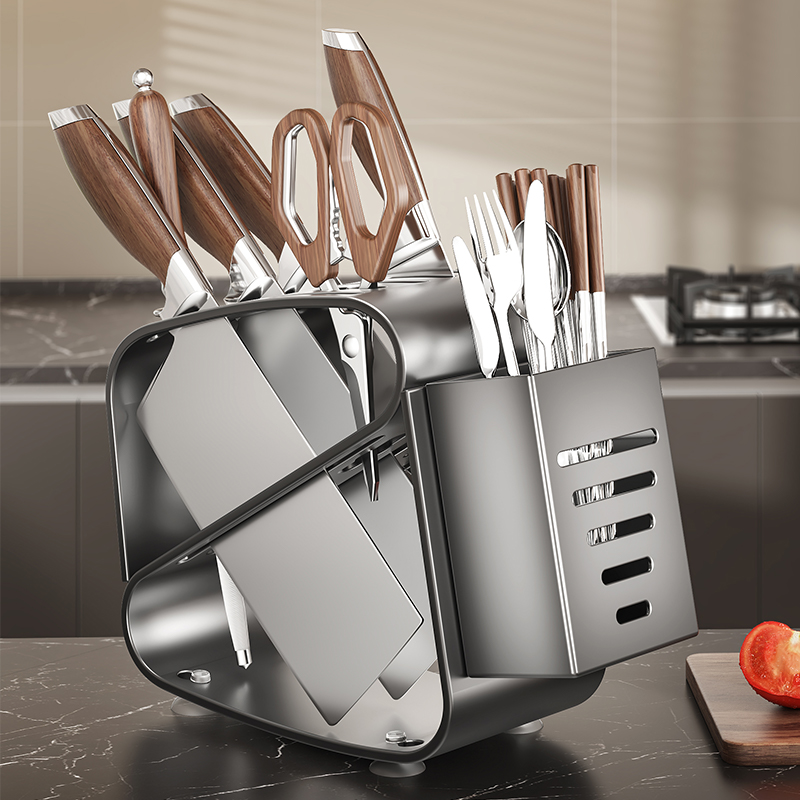 2025新款不锈钢厨房刀架置物架多功能菜刀具筷子筒筷笼一体收纳盒