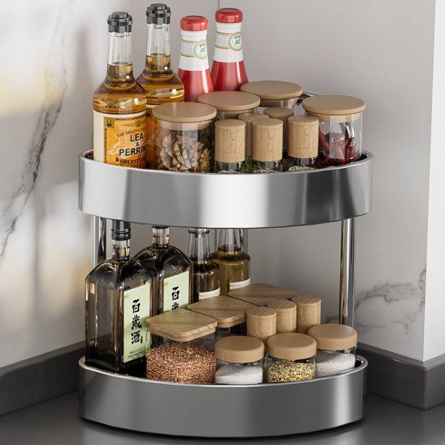 不锈钢转角调料架厨房多功能置物架台面三角架墙角落调味品收纳架
