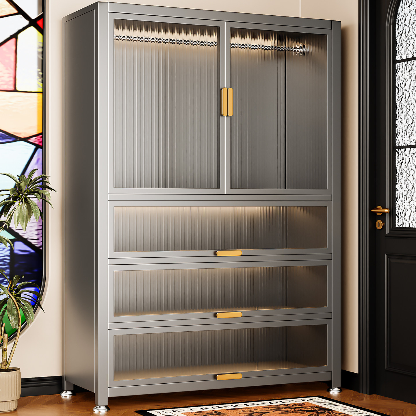 鞋柜钢制2025新款入户多层家用门口玄关一体靠墙防尘带门收纳鞋架,住宅家具,鞋柜,淘宝优惠券,粉丝福利购,淘宝优惠卷