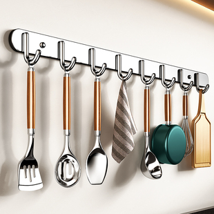 304不锈钢厨房挂钩免打孔橱柜排钩多功能壁挂锅铲勺子专用置物架