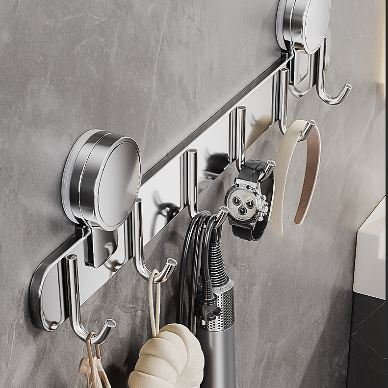 厕所不锈钢吸盘浴室多功能置物架免打孔排钩强力承重浴室厨房挂钩