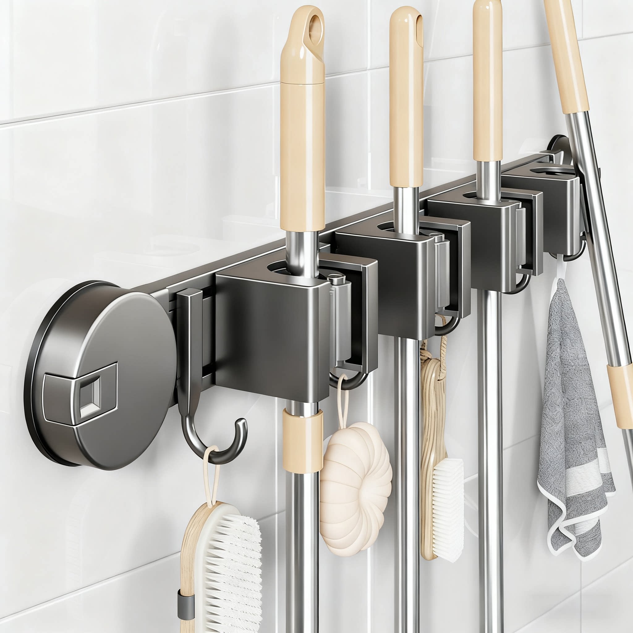 强力吸盘拖把挂钩壁挂夹免打孔卫生间墙上置物架厕所门后收纳神器