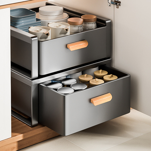 橱柜内抽屉厨房抽拉式多功能置物架下水槽调料拉篮柜子分层收纳盒