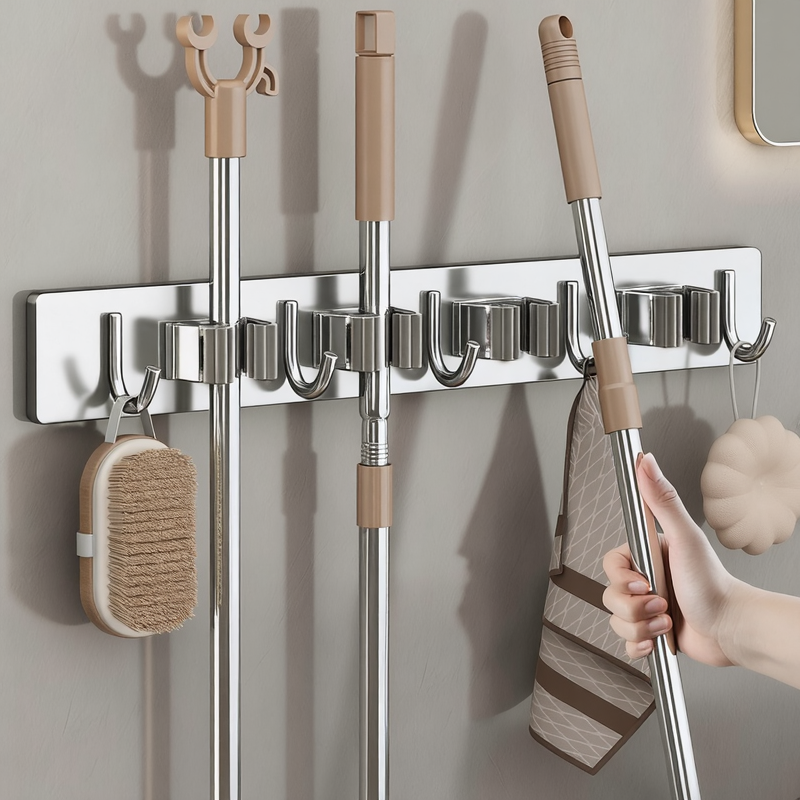 304不锈钢浴室免打孔拖把置物架