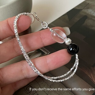 S925纯银双层玛瑙碎银珍珠手链高级感百搭简约气质韩版 手饰