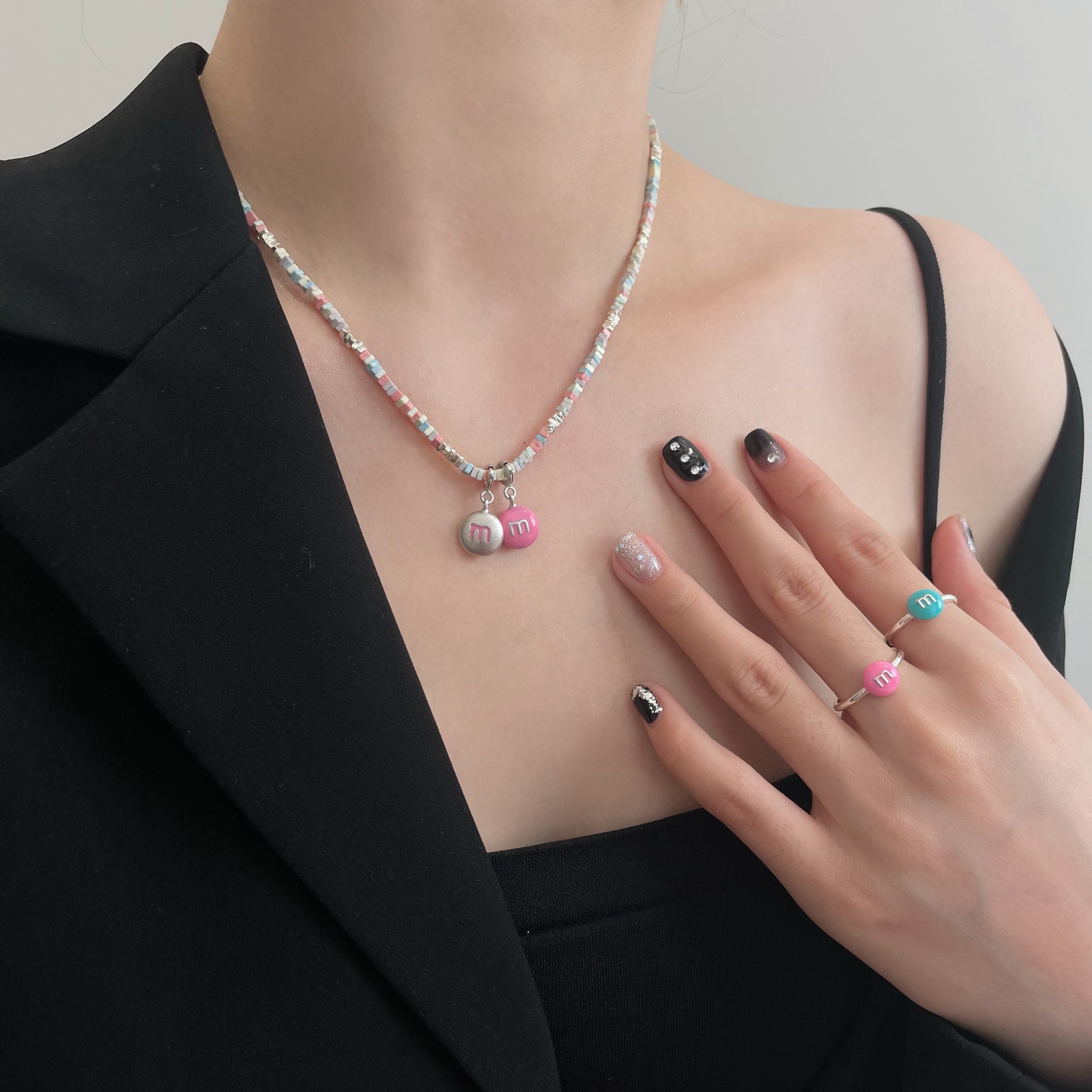 小清新纯银彩色珐琅项链