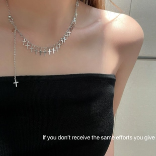个性 项链高级感小众设计轻奢百搭时尚 S925纯银十字架抽拉款