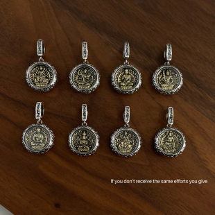 s925纯银做旧祥云六字真言八大守护神吊坠个性 复古挂坠