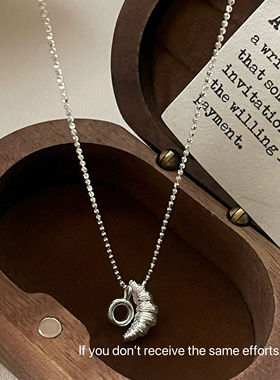 S925纯银牛角包项链高级ins小众设计感韩系简约百搭锁骨链轻奢