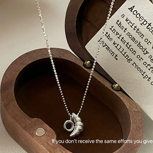 S925纯银牛角包项链高级ins小众设计感韩系简约百搭锁骨链轻奢