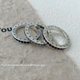 S925纯银三色锆石星芒戒指叠戴ins气质高级感轻奢简约百搭小众