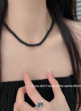 S925纯银7A级天然黑玛瑙项链Fever同款时髦小众个性百搭锁骨链