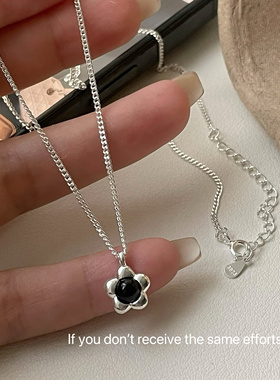 S925纯银简约小花吊坠个性ins冷淡风项链女小众设计感韩版锁骨链