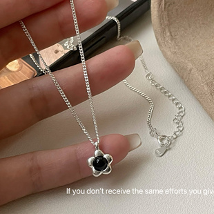 S925纯银简约小花吊坠个性 锁骨链 ins冷淡风项链女小众设计感韩版