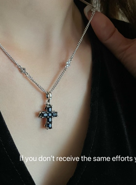 S925纯银双面十字花锆石十字架吊坠复古个性百搭潮流款小众设计