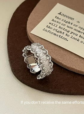 S925纯银蕾丝花边拉丝戒指轻奢中古vintage雕花镂空气质高级感