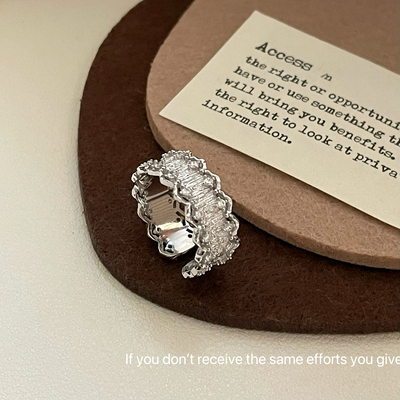 S925纯银蕾丝花边拉丝戒指轻奢中古vintage雕花镂空气质高级感