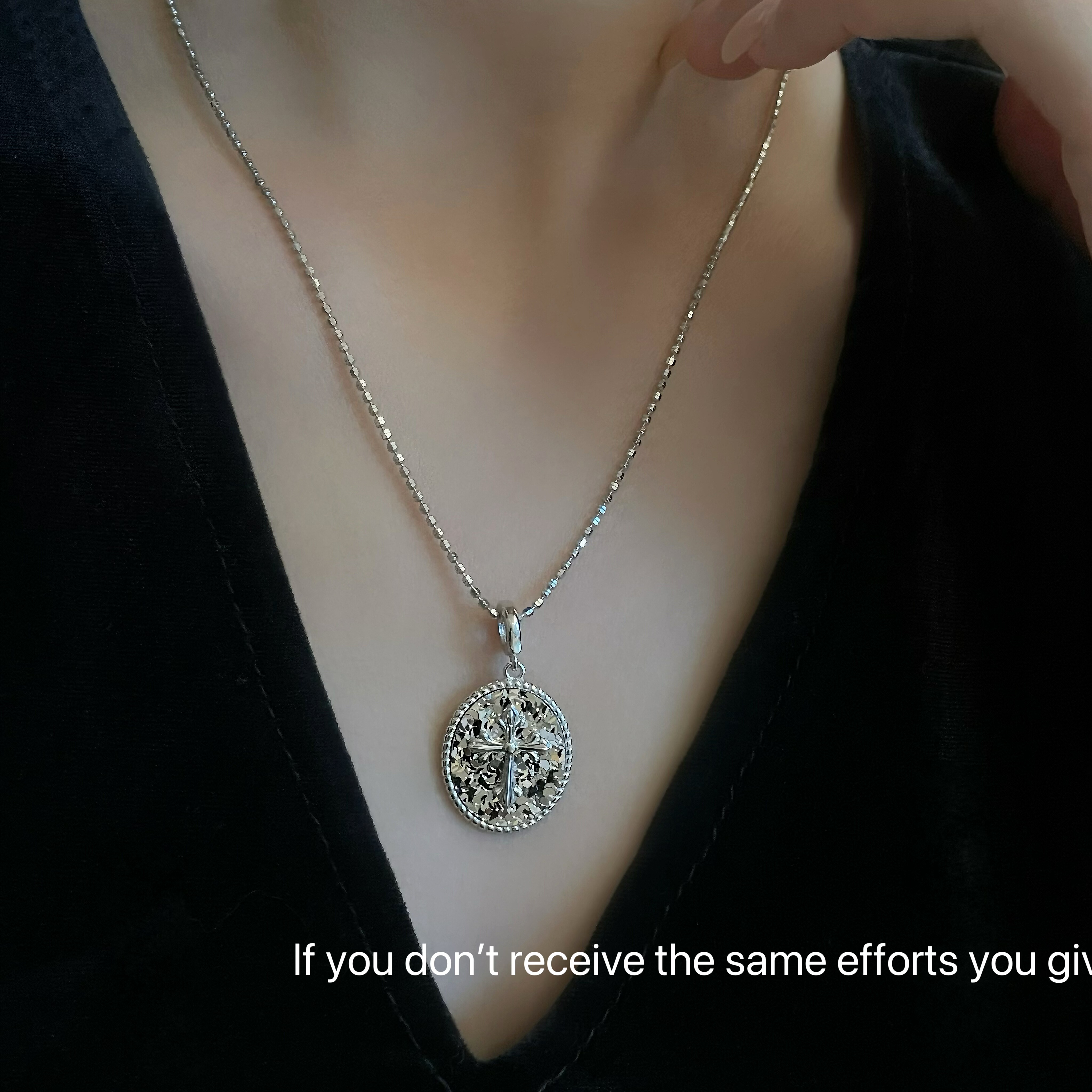 S925纯银十字架CNC碎冰冰椭圆吊坠轻奢高级感百搭时尚小众设计,饰品/流行首饰/时尚饰品新,银饰项链,淘宝优惠券,粉丝福利购,淘宝优惠卷